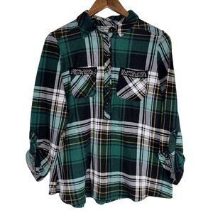 Avenue Plaid Roll Tab Sleeve 14/16 Top